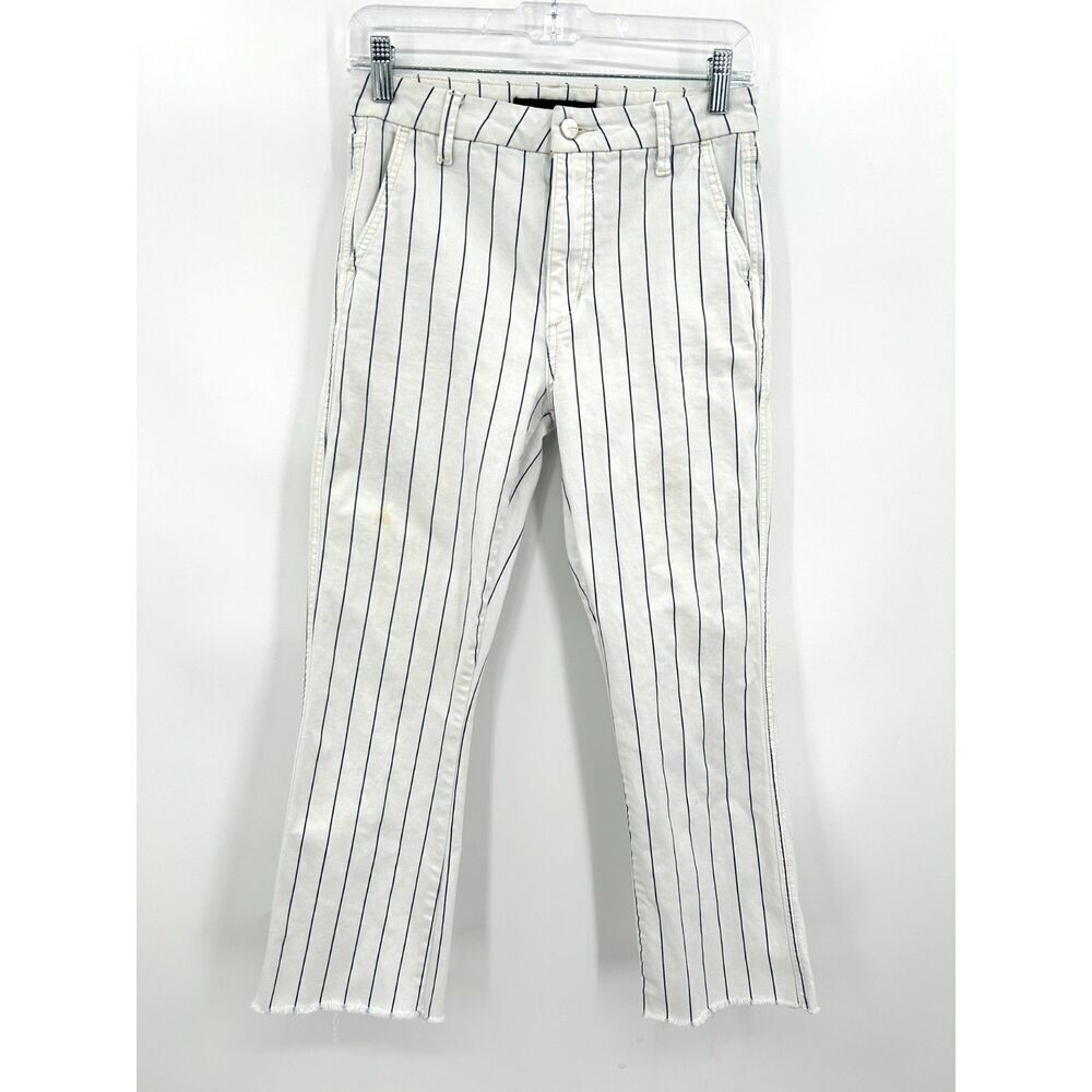 JOE'S JEANS *Flawed* White Navy Striped Raw Hem Straight Leg Crop Jeans Size 27